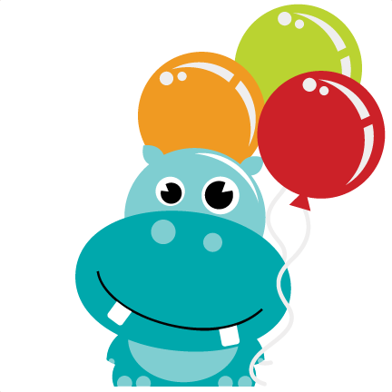 Hippo Holding Balloons Svg Scrapbook File Hippo Svg - Birthday Hippo Clipart (432x432)