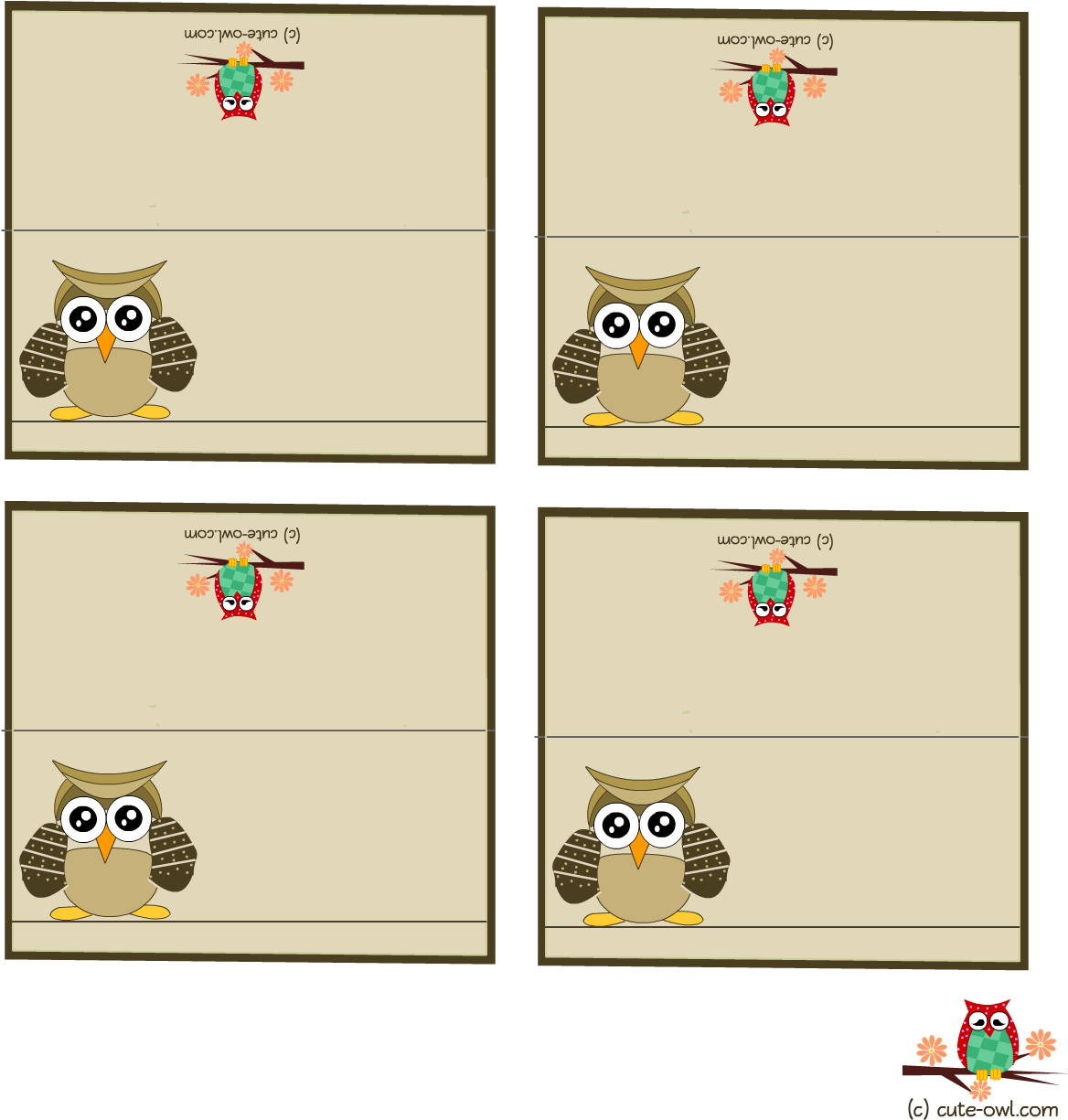 Adorable Place Cards Featuring Cute Owl - Owl (1275x1575)