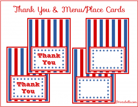 Free Of July Party Printable Thank You And Menu/place - Slope (558x394)