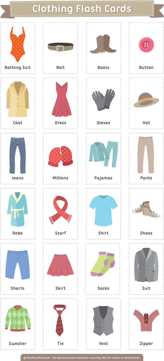 Free Printable Clothing Flash Cards - Summer Clothes Flashcards Pdf (792x1532)
