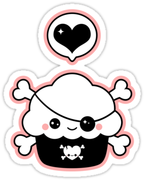 Super Cute Pink And Black Cupcake Pirate Stickers - Cupcake Cute Drawing Pirate (375x360)