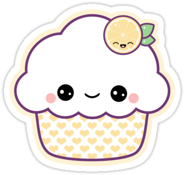 Super Kawaii Lemon Nom Nom Cupcake Stickers - Cute Sticker (375x360)