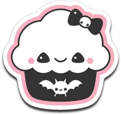 Kawaii Bat Cake Vinyl Stickers - Sugarhai Cupcakes (512x389)
