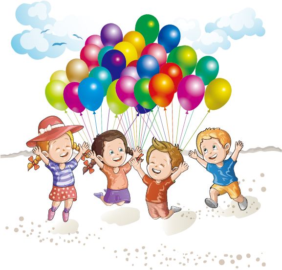 Drawing Clip Art - Children Playing With Balloons (596x596)