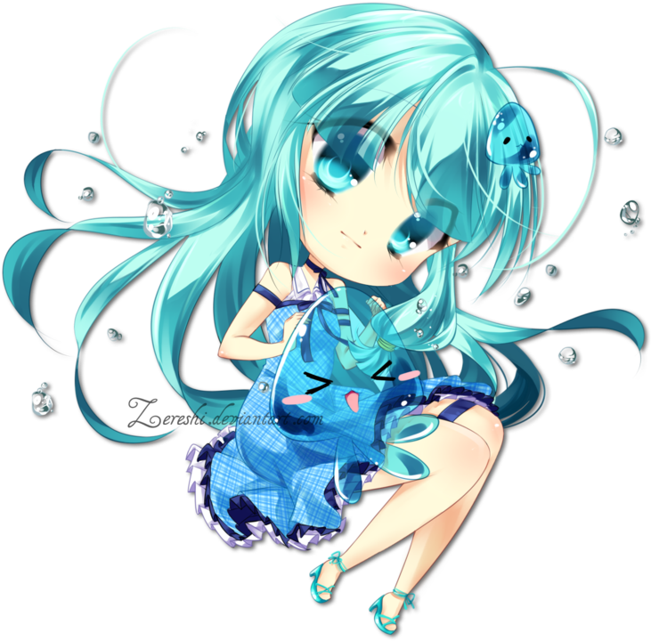 Anime Chibi Drawing Art - Blue Hair Chibi Anime Girl (800x755)