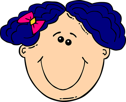 Girl, Face, Pale, Blue, Hair, Ribbon - Clip Art Glad Face (423x340)