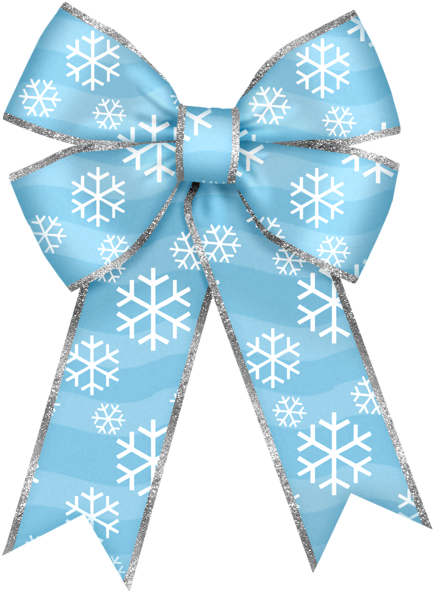 Christmas Blue Bow With Snowflakes Png Clipart - Blue Christmas Clip Art (441x600)