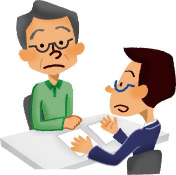 Senior Man Having Consultation - シニア イラスト 相談 フリー (353x350)