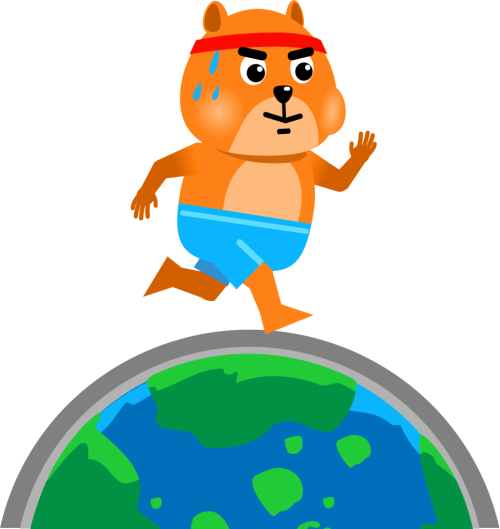Hamster With Sweating Brow Running Around The World - Cartoon (500x529)