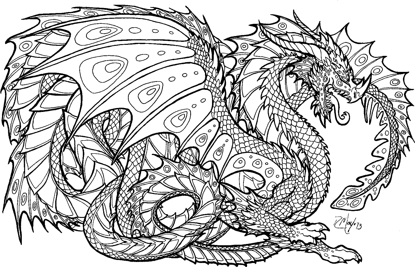 Unusual Dragon Images To Color Realistic Coloring Pages - Adult Coloring Pages Dragon (1688x1136)