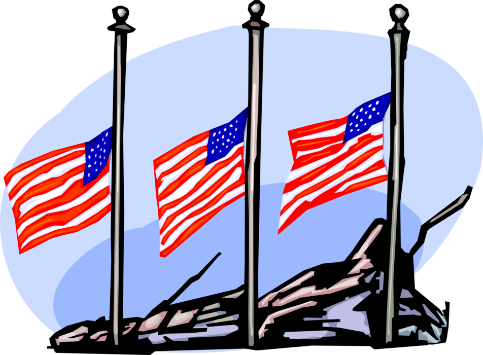 Vector Illustration Of American Flags Fly At Half Staff - Vector Illustration Of American Flags Fly At Half Staff (952x700)