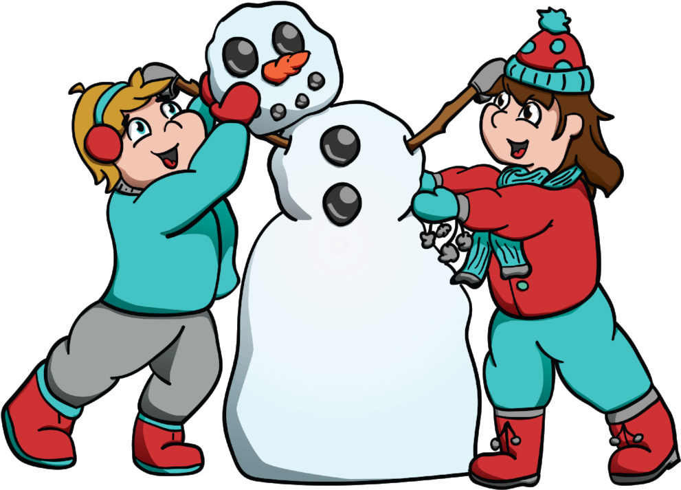 Kids Building Snowman Hi Rez - Snowman-erbauer-rücksendeadresse-aufkleber 5 Blätter. (1000x746)