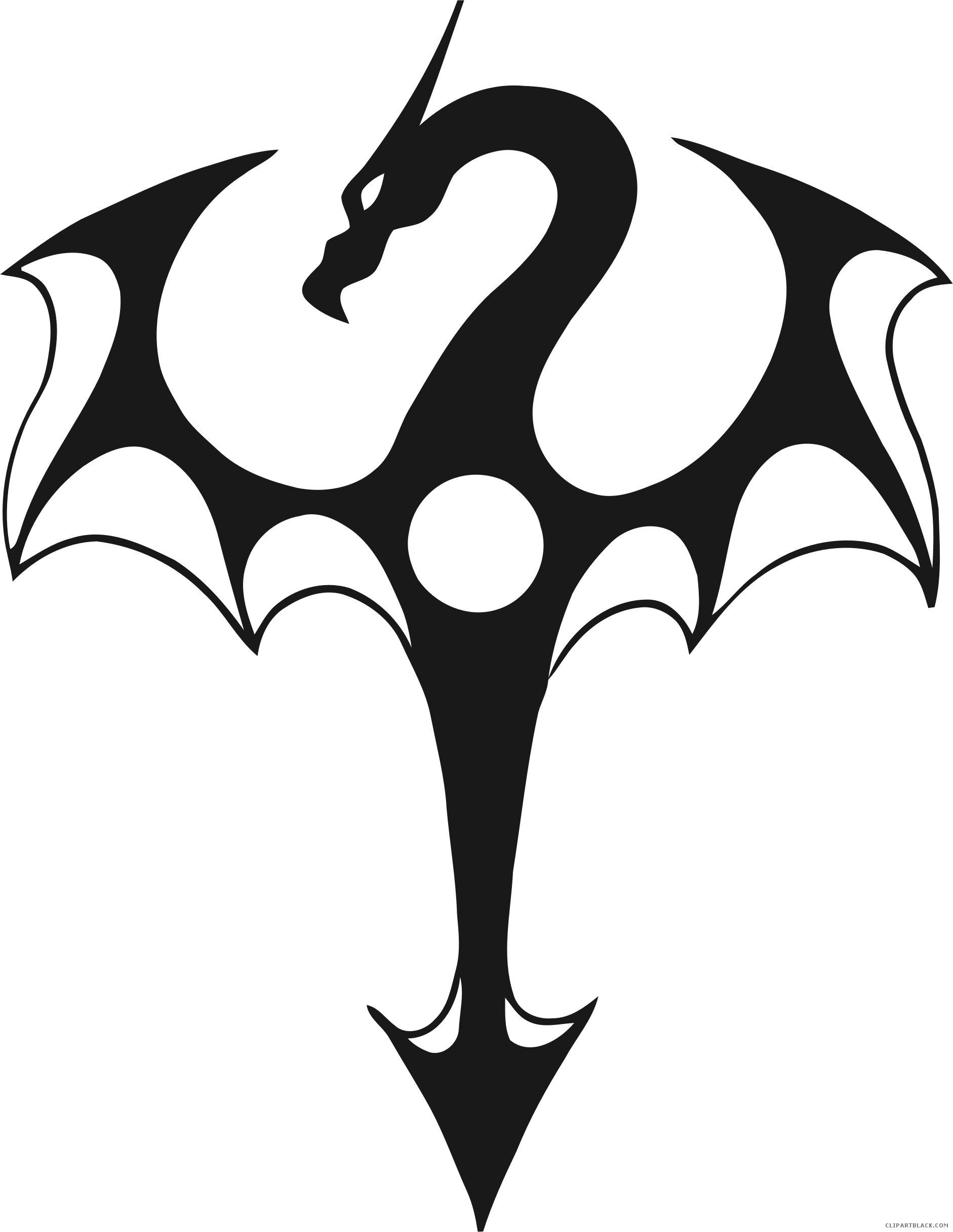 Tribal Dragon Animal Free Black White Clipart Images - Dessins De Dragon Tribal (1882x2434)