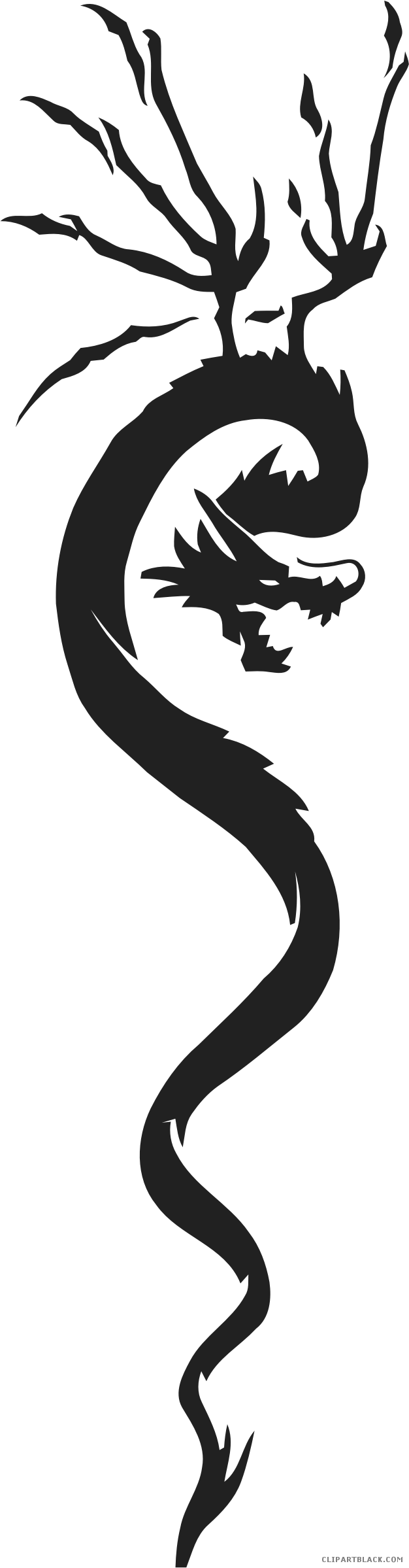 Tribal Dragon Animal Free Black White Clipart Images - Dragon Vector (626x2398)