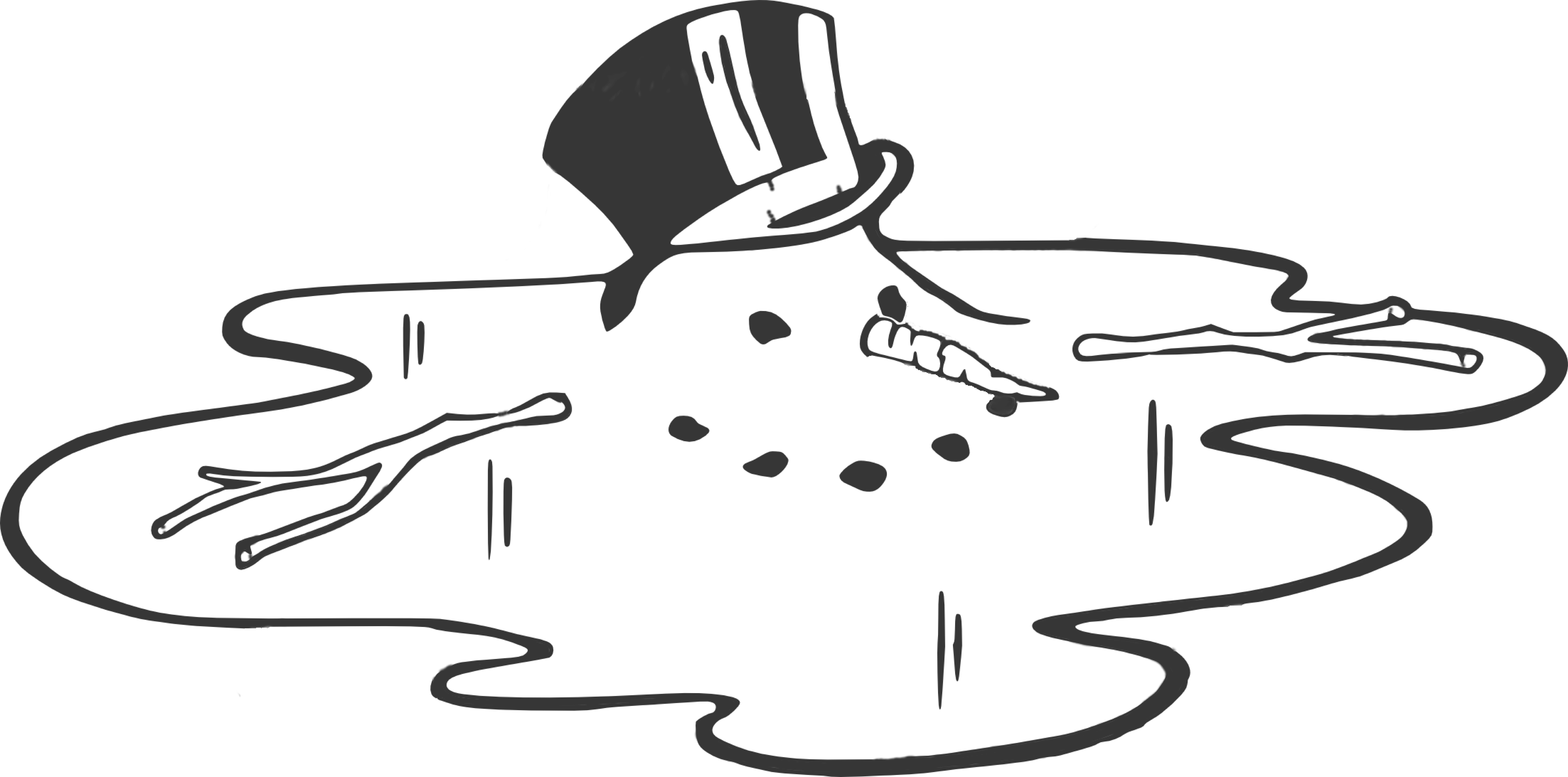 Snowman Black And White Melting Snowman Clipart Black - Melted Snowman Black And White (7350x3640)