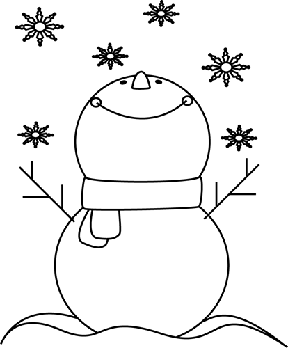 Black And White Snowman Catching Snowflakes Clip Art - Black And White Snowman Clip Art (414x500)