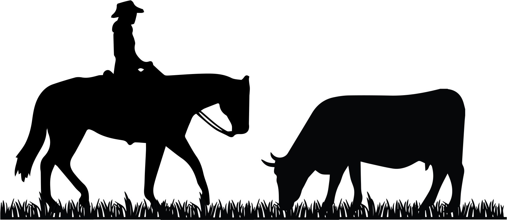 Beef Steer Clip Art Download - Cowboy On Horse Silhouette (1721x765)