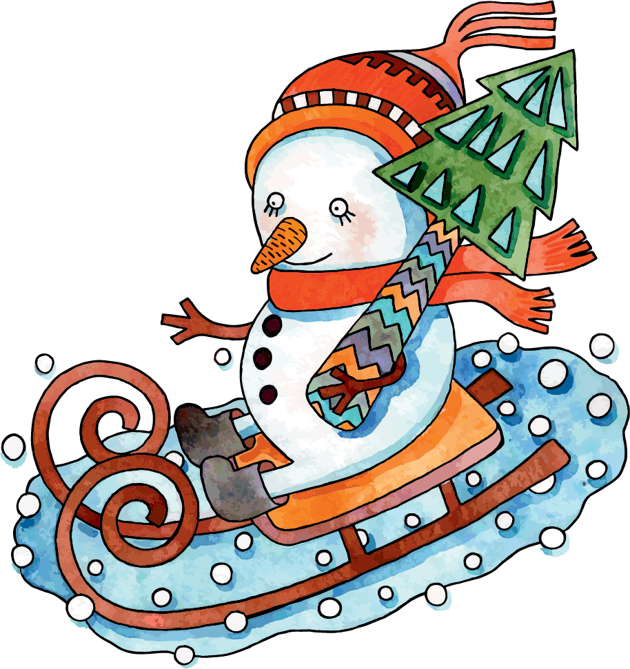 Sledding Snowman With A Scarf - Sledding Snowman With A Scarf (914x971)