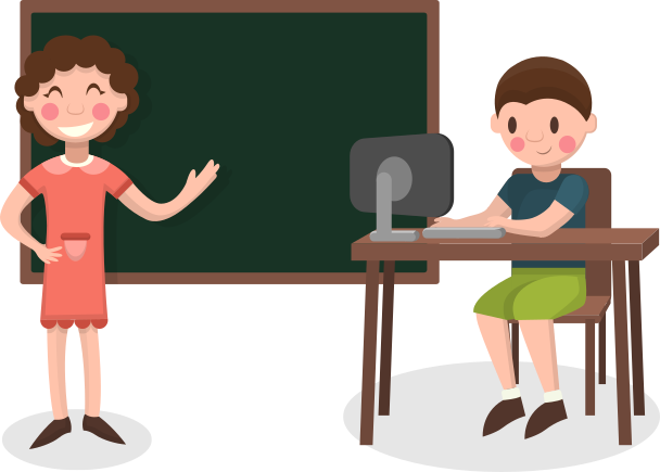 Course Clipart Classroom Activity - Student And Teacher Png (608x435)