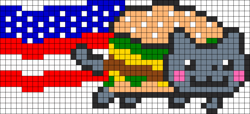 American Nyan Cat Perler Bead Pattern 175596 - Pixel Art Nyan Cat (967x442)