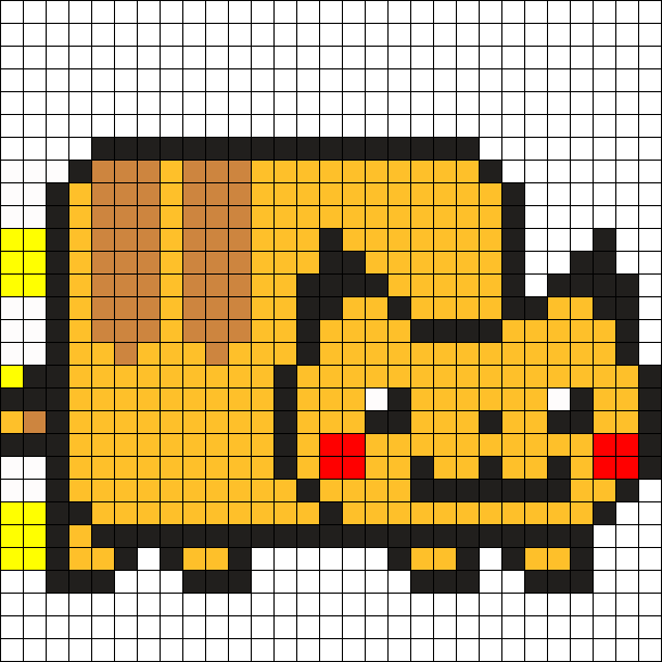 Pikachu Nyan Cat Part1 Perler Bead Pattern - Nyan Cat Perler Beads (610x610)