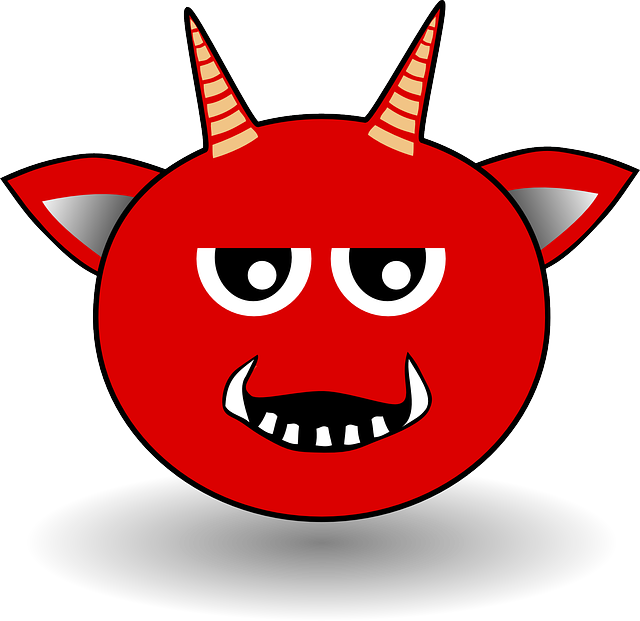 Devil, Smiley, Red, Horns, Ears, Fangs, Vampire - Cartoon Devil Head (640x621)