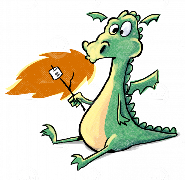 A Fun Dragon Seated Baking A Marshmallow With His Own - Marshmallow (618x600)