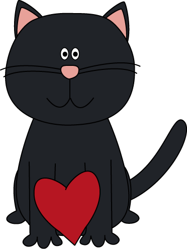 Black Cat And Red Heart - Cat With Heart Clipart (372x495)