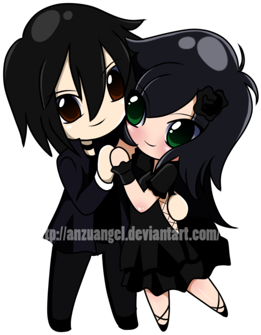 Manga Clipart Goth - Chibi Goth Couple (600x666)