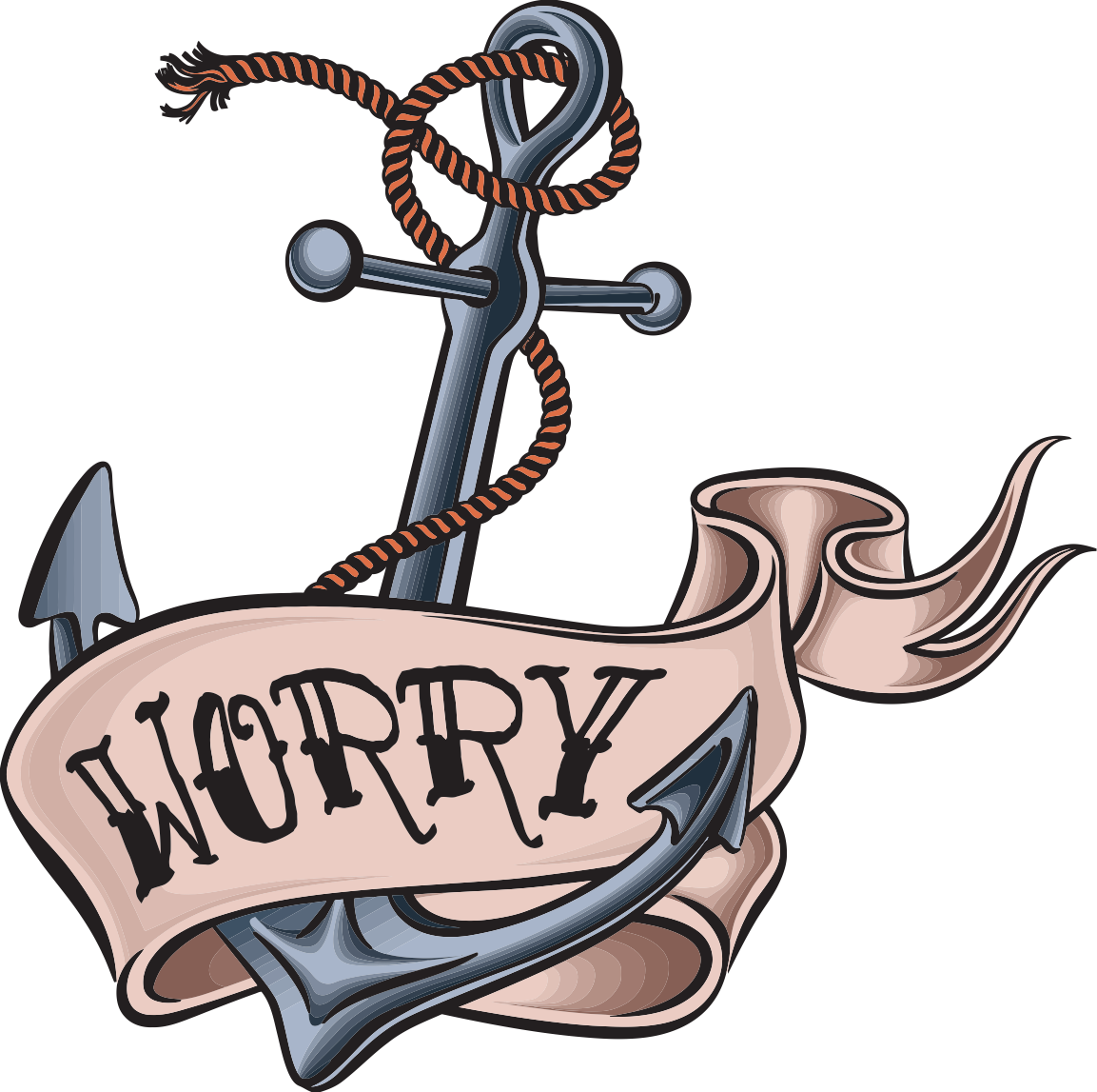 "worry" Tattoo - Art Print: Arty's Vintage Tattoo Design With Anchor, (1153x1147)