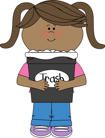 Girl Classroom Trash Helper Clip Art - Clipart Girl (343x450)