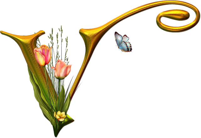 Alfabeto Borboleta E Flores Png - Letras Douradas (640x440)