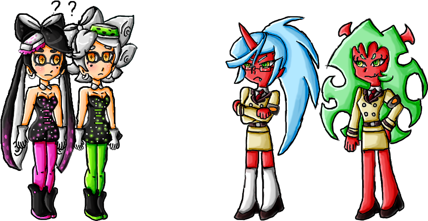 Squid Sisters And Daemon Sisters By Ninpeachlover - Mario Bros And Squid Sisters (900x500)