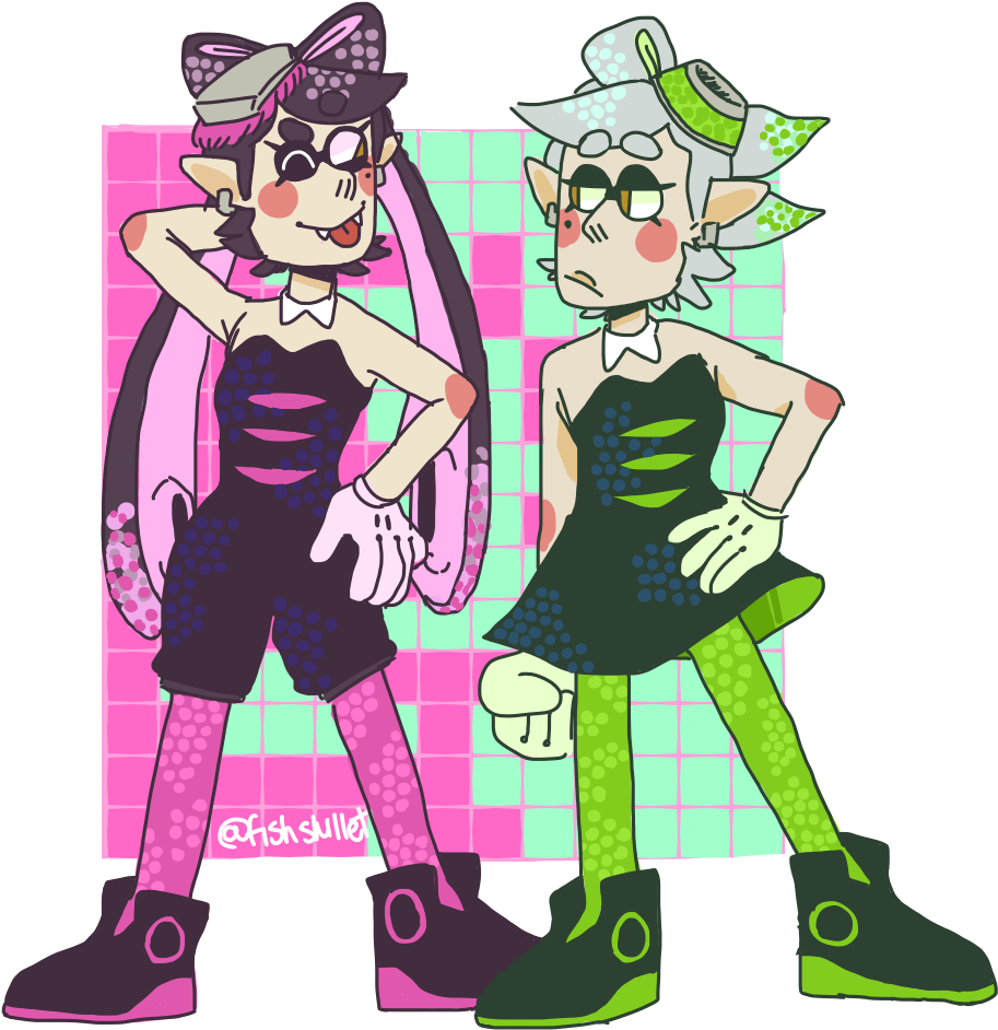 Squid Sisters/calamari Cousins By Fishskillet - Cartoon (1000x1000)