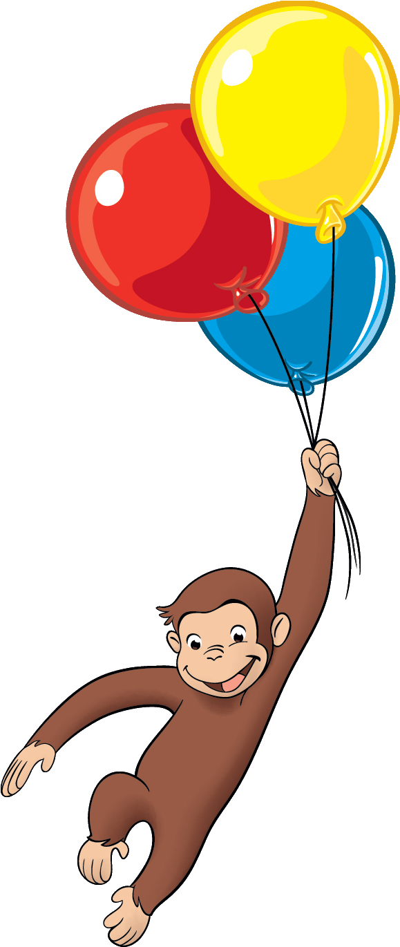 Curious George With Balloons Clipart (578x1437)