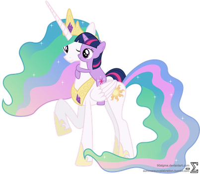 Twilight Sparkle Aids Princess Celestia - Mlp Princess Celestia And Twilight Sparkle (409x350)