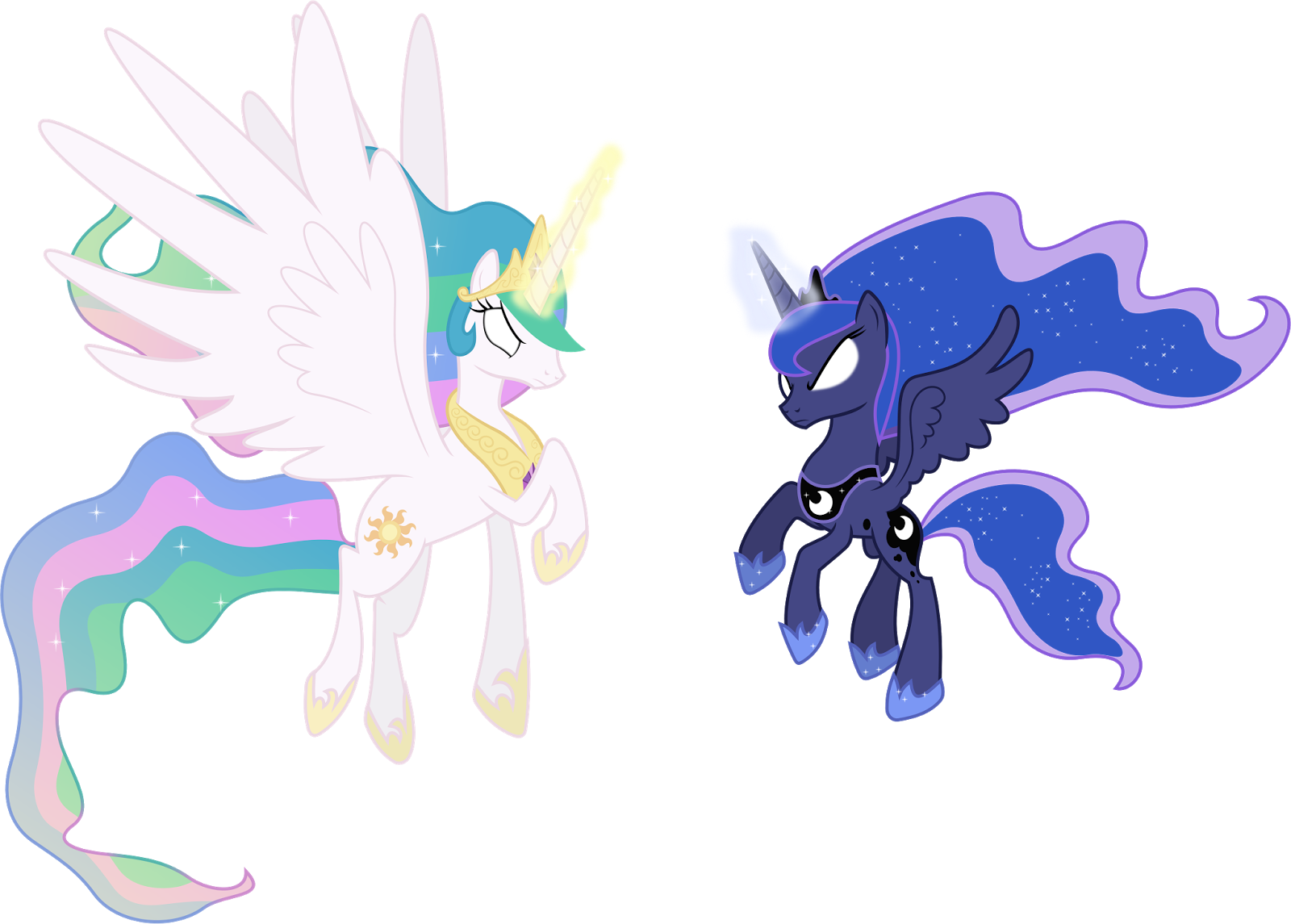Celestia's Crown Is Knocked Off When Chrysalis Defeats - Celestia And Luna Angry (1600x1145)