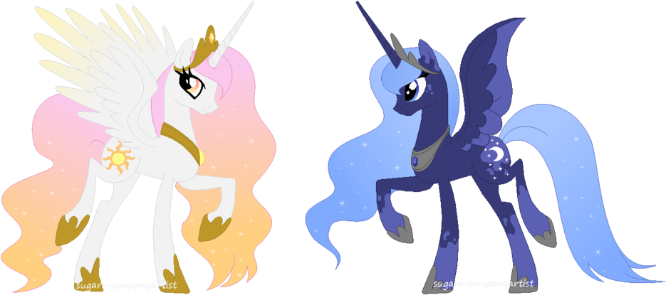 Princess Celestia And Princess Luna By Sugarmoonponyartist - Ponys Bases Princesa (1024x512)