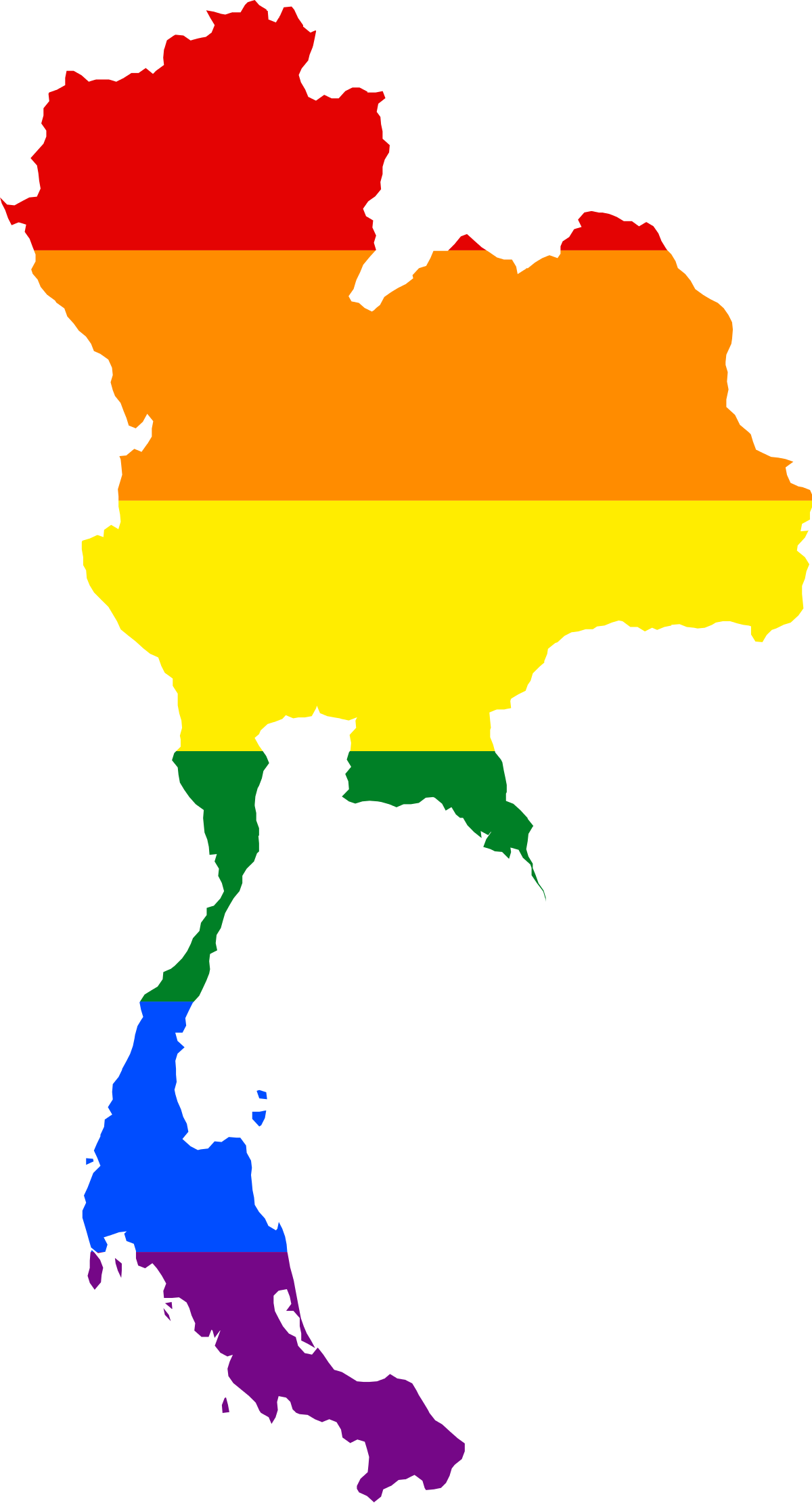 Lgbt Rights In Thailand - Vector Map Thailand (1200x2221)