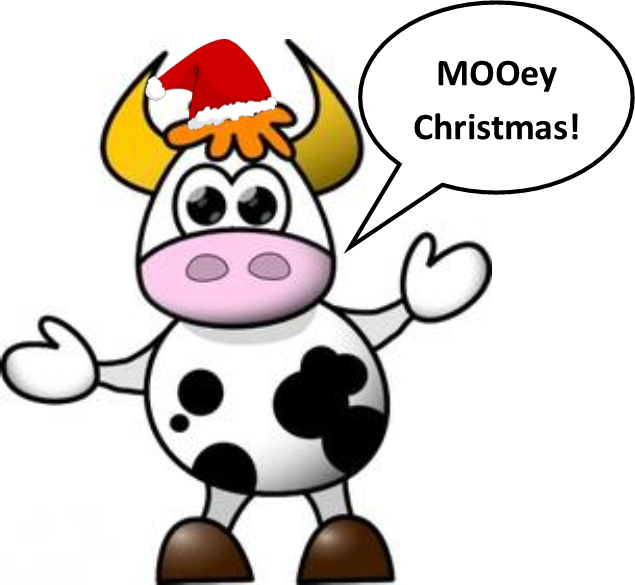 Mooey Christmas Cow - Cartoon Cow (635x585)