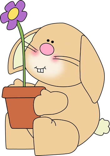 Bunny Flower Pot - Bunny And Flower Clip Art (352x500)