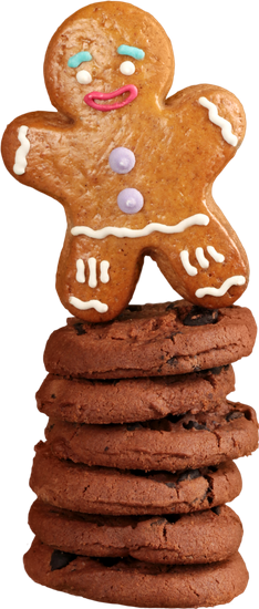 Gingerbread Man On A Pile Of Chocolate Cookies - Gingerbread Workshop (234x550)