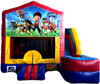 Paw Patrol Jumping Castle With Slide - Paw Patrol Window Frame Wall Stickers Wall Decal Mural (400x346)