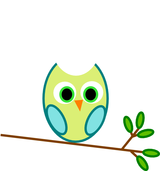 Turquoise Green Owl On A Branch Clip Art - Owl Clip Art (600x568)