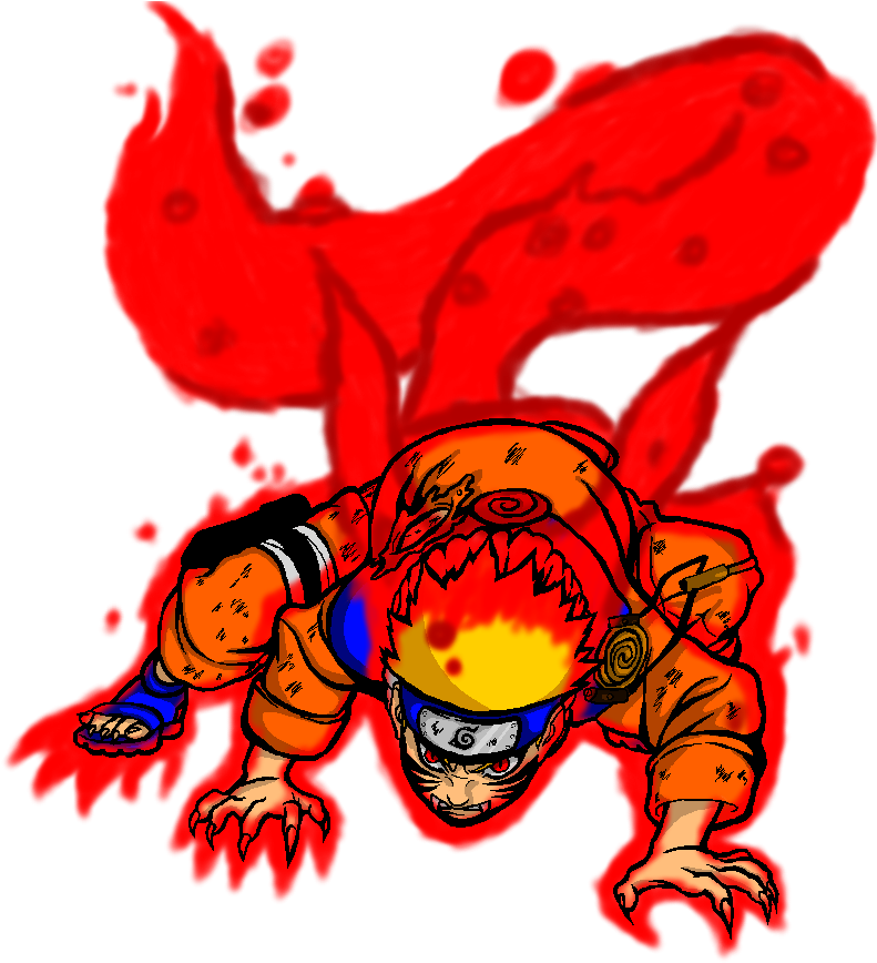 Nine Tailed Naruto, Stage 3 With Chakra By The Marker - Naruto 3 Tails Drawing (802x884)