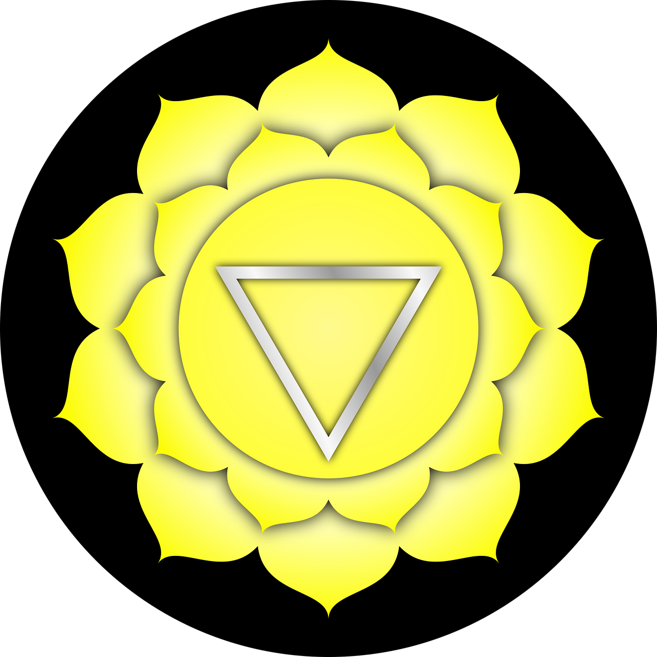 Solar Plexus Chakra Flower, Yellow With Black Background - Solar Wisdom Symbol (1280x1280)