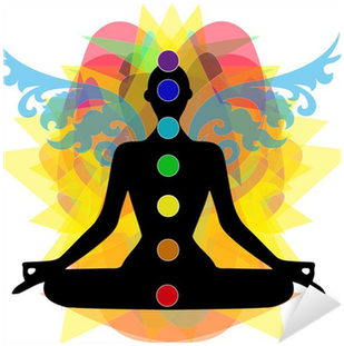 Sagoma In Posizione Yoga E Punti Chakra Sticker • Pixers® - Les Couleurs Du Bien Etre (400x400)