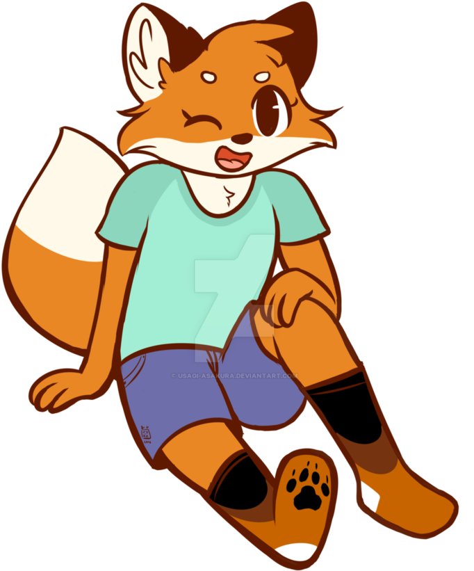 A Fox Wearing Socks By Usagi-asakura - Illustration (757x1055)
