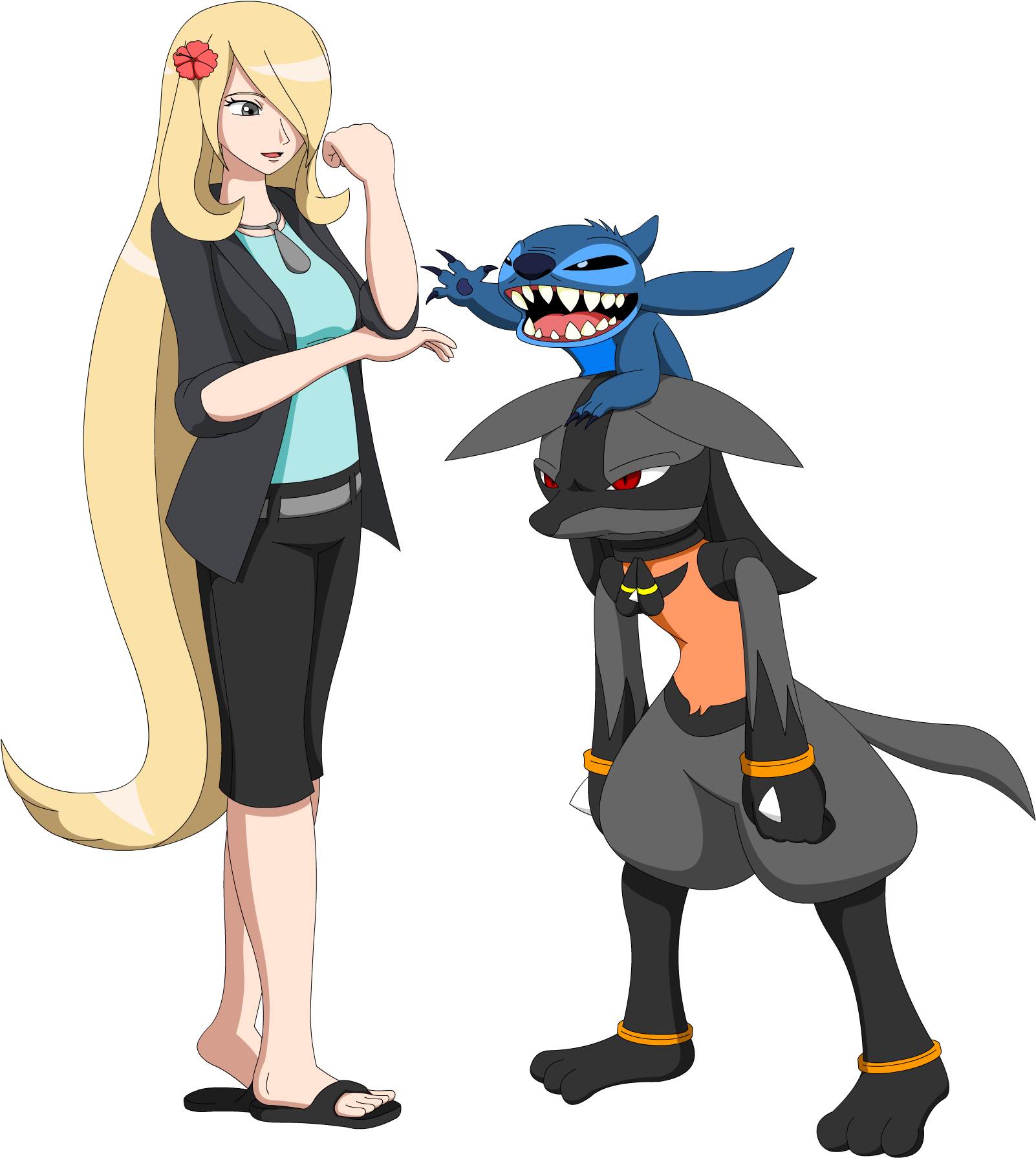 Cynthia And Stitch By Lucarioshirona Cynthia And Stitch - Pokemon Cynthia In Sandals (1602x1791)