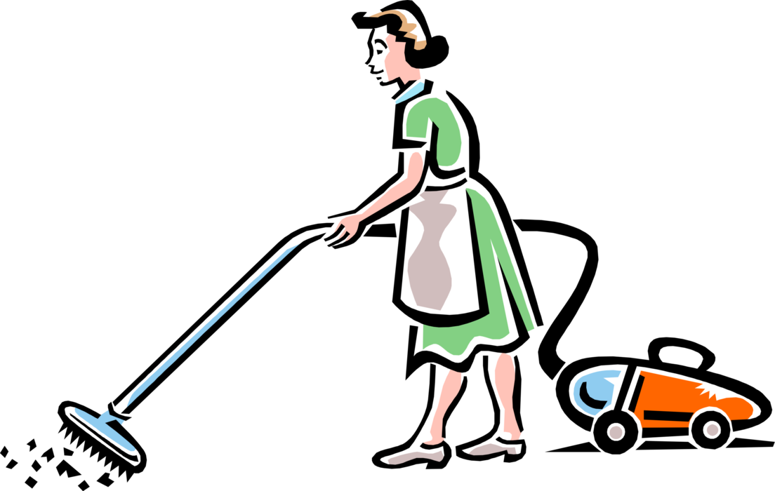 Vector Illustration Of Cleaning Service Maid Vacuuming - Cleaning Clip Art (1104x700)